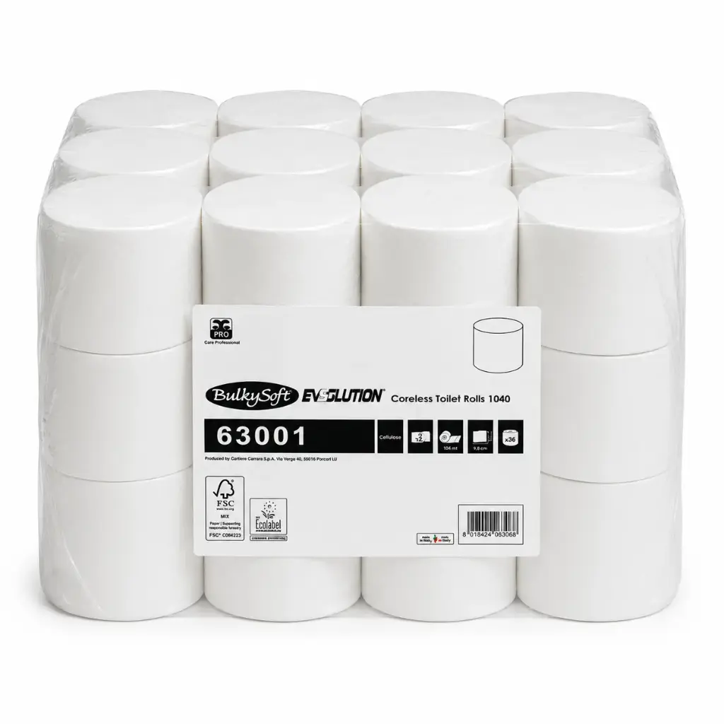 Coreless Toilet Paper BulkySoft 63001 Evolution 2-Ply 36 Rolls