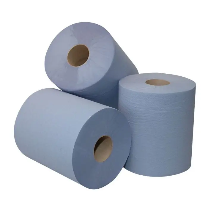 Papier d'essuyage à dévidage central 3 plis collés bleu – F&G – 6 rouleaux