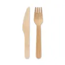Set houten bestek + Wit servet 3/1 - 250 st