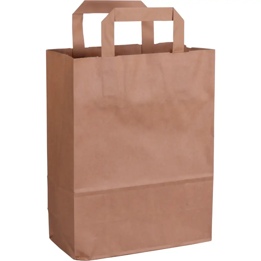 Sac Bretelle papier Kraft, poignée plate en papier brun 250PCS