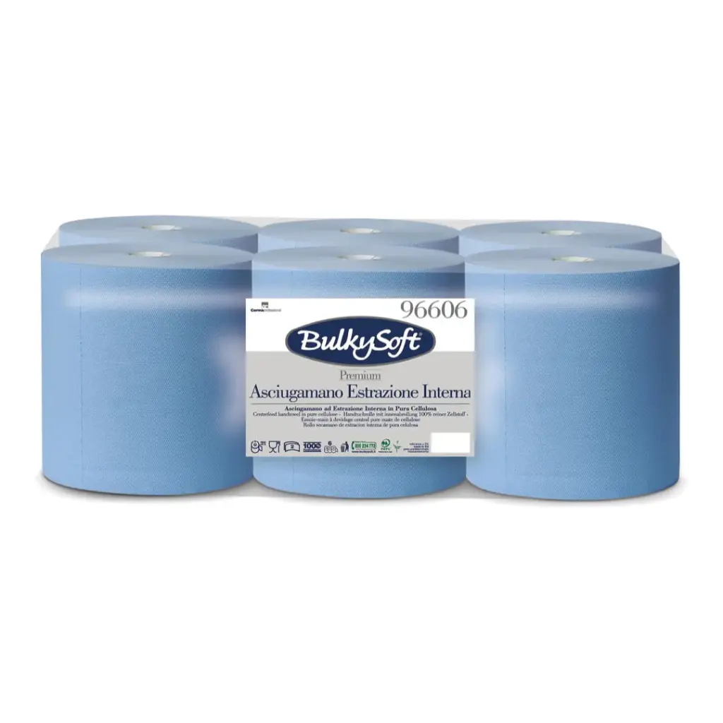 Bobines à Dévidage Central Bleues BulkySoft Premium 2 Plis 6 Rouleaux 96606