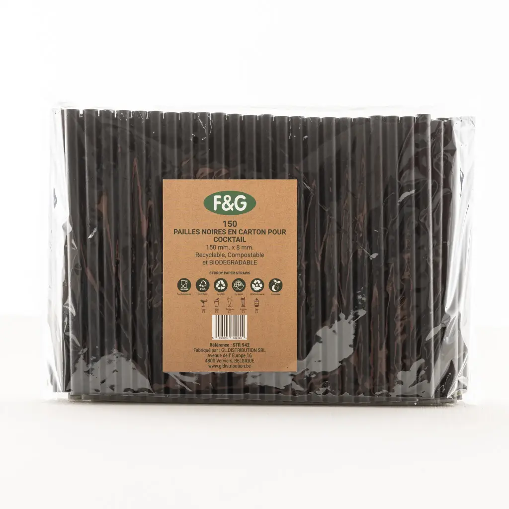 Paille en carton noir 150 pièces