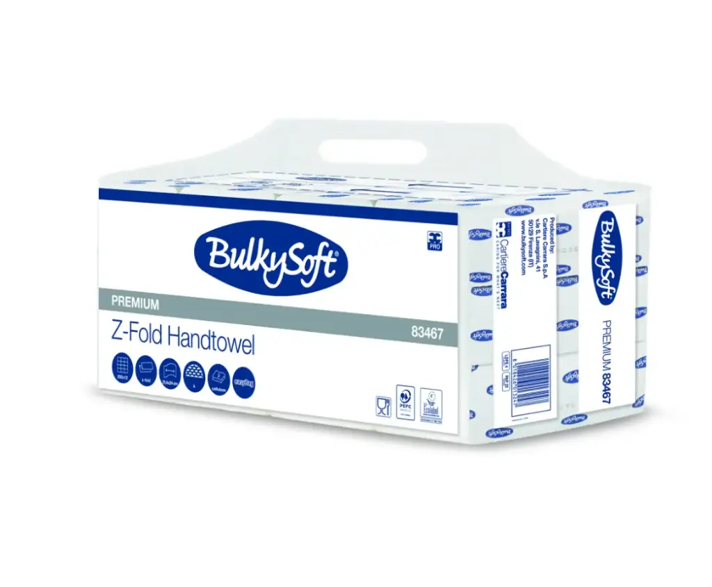 Papier Essuie-Mains Zigzag Easy Bag BulkySoft Premium 21,5x24 cm 2 Plis Pliage en Z 83467