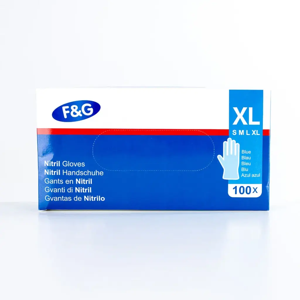 Gants nitrile jetables bleus XL – sans poudre, sans latex – F&G – 10 x 100 pcs