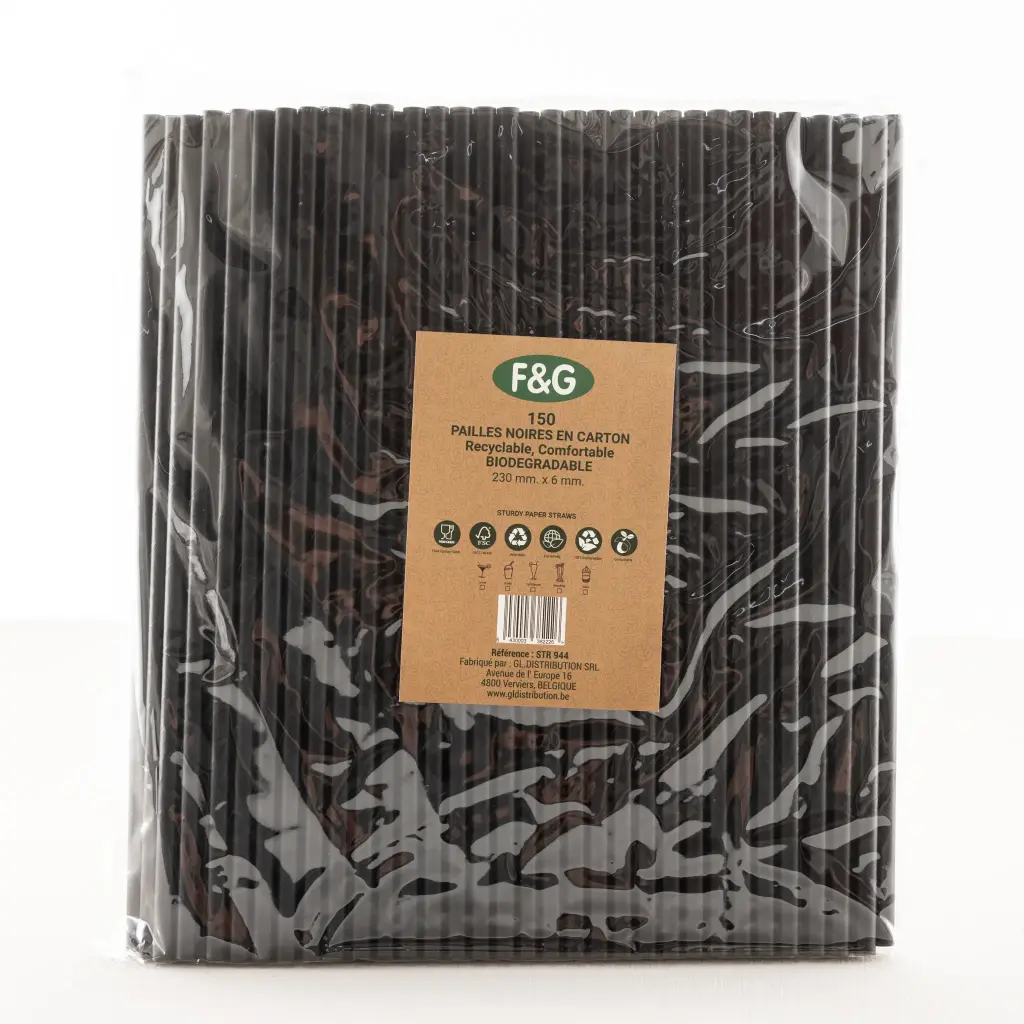 Papieren rietje zwart 230×6 mm – Doos van 20×150stuks (3000 stuks)