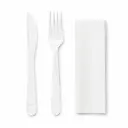 Set herbruikbare kunststof bestek wit - vork + mes + servet - 250 stuks