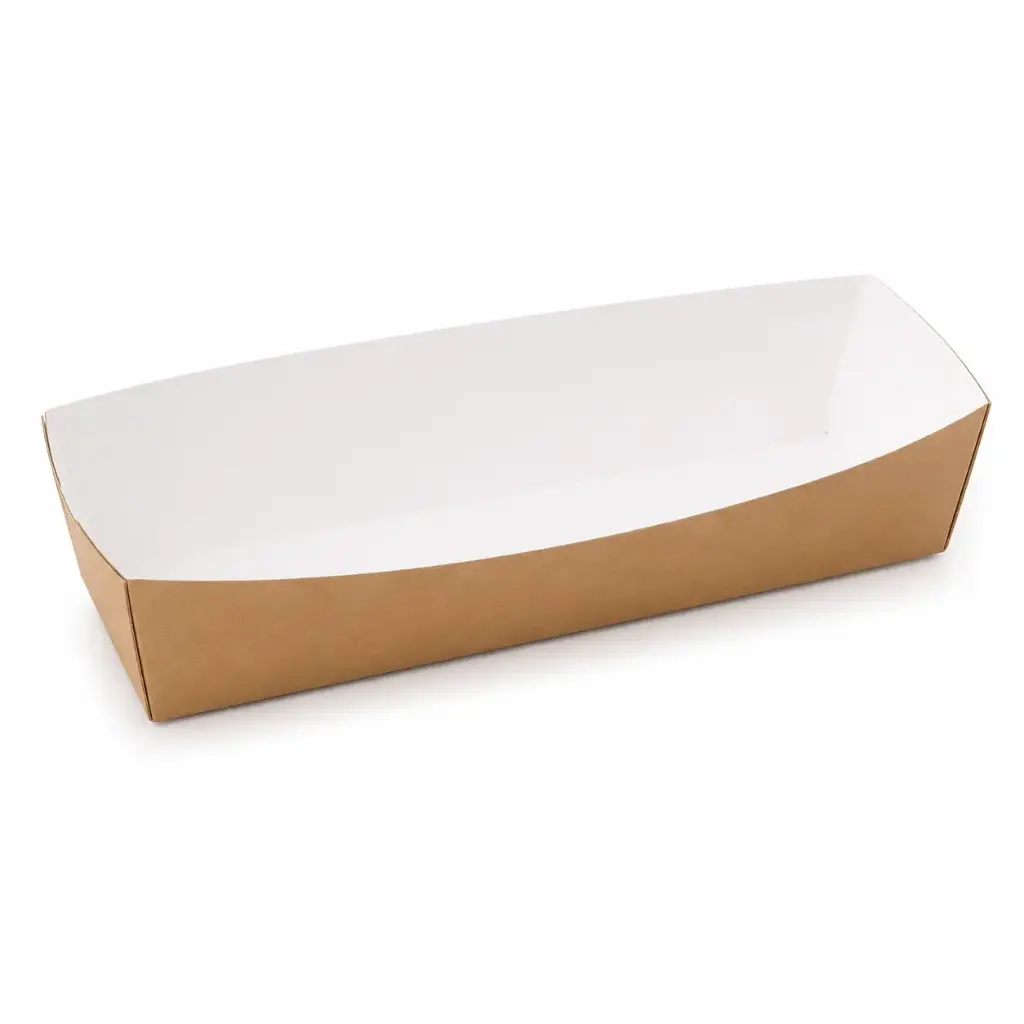 Fritten- & Snackkarton lang weiß ECO C2910 – 290×100 mm – 100 Stück