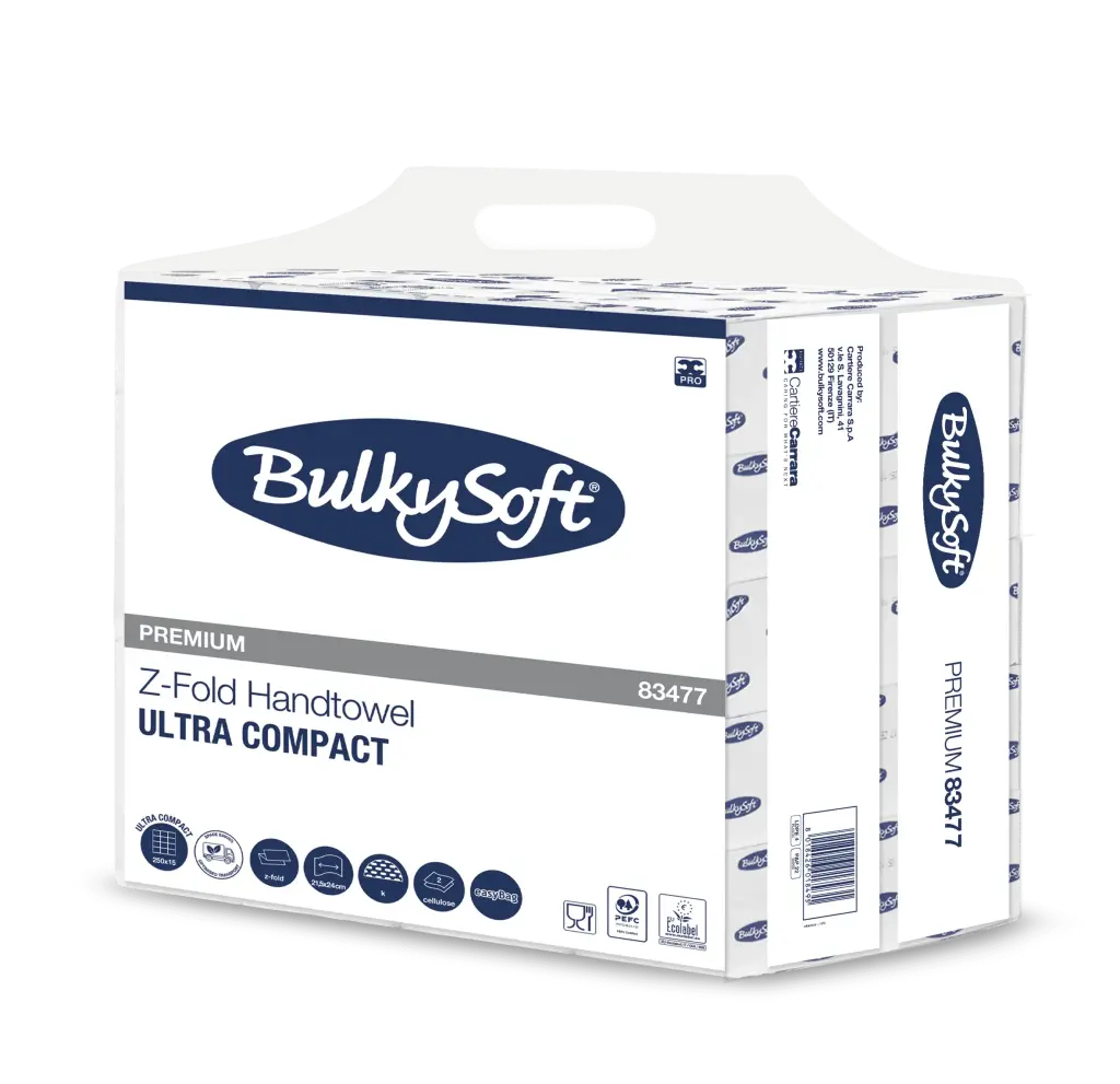 Ultracompact Easy Bag BulkySoft Premium Zigzag Hand Towels 21.5×24 cm 2-Ply