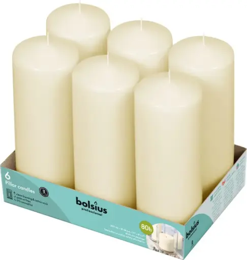 Bougies cylindres lisses Ivoire Bolsius 70h 150mm x 78mm 6PCS